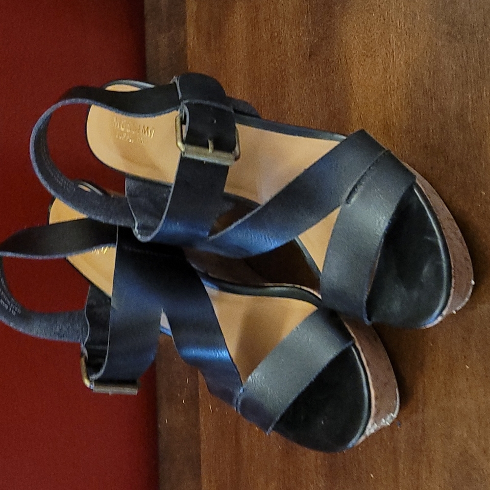 Mossimo Black Strappy High Heel Wedge Sandal 6.5